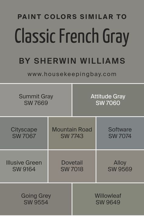 Colors Similar to Classic French Gray SW 0077 by Sherwin Williams Sw Comfort Gray Cabinets, Comfort Gray Cabinets, Sherwin Williams Charcoal Gray, Escape Gray Sherwin Williams, Sw Comfort Gray, Sherwin Williams Gray, French Gray, Trim Colors, Comfort Gray