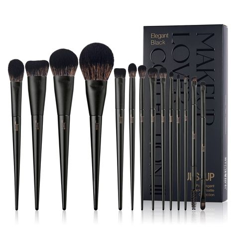 PRICES MAY VARY. [A Complete Makeup Brushes Set] Jessup 14pcs black premium synthetic makeup brush set contained 4pcs face makeup brushes: powder brush, angled contour brush, duo-side foundation brush, and brightening brush; 10pcs precision make up brushes: concealer brush, crease brush, eyeshadow brushes, dome blending brush, pencil brush, flat liner brush, and duo-end brow brush. Meets all you need for applying your makeup [Unique Design] Classic black never goes out of style. The special hair Jessup Brushes, Bamboo Makeup Brushes, Powdered Eyeliner, Contour With Eyeshadow, Crease Brush, Pencil Brush, Eyeshadow Brush Set, Complete Makeup, Eye Brushes Set