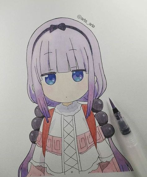 Kobayashi Dragon Maid, Easy Disney Drawings, Dragon Maid, Best Anime Drawings, Canvas Drawing, Anime Canvas Art, Cool Anime Backgrounds, Painting Art Lesson, Anime Canvas