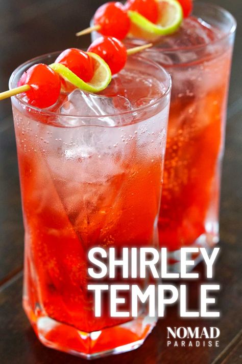 Shirley Temple Recipe, Shirley Temple Drink, Alcoholic Cocktails, Non Alcoholic Cocktails, Lemon Lime Soda, Shirley Temple, Maraschino Cherry, Ginger Ale, Lemon Lime