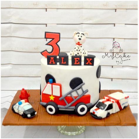 Rescue team - cake by Hopechan Rescue Team Birthday Party, Ambulance Cake, Police Car Cakes, Fire Engine Birthday Party, Fire Engine Birthday, Fire Fighter Cake, Baby Boy Birthday Cake, Fireman Party, Team Party