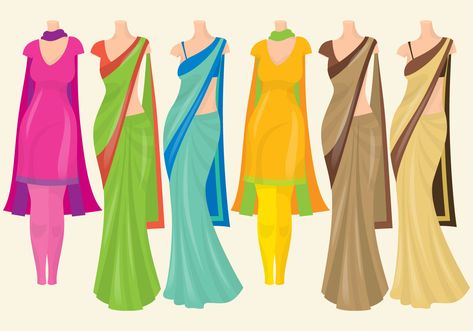 Indian Dresses Dress Design Sketches Simple, Drawing Ideas Dresses, Drawing Indian, Clothes Clipart, Outfits Drawing, Dress Clipart, Dress Vector, Formal Fashion Women, Wedding Dress Sketches