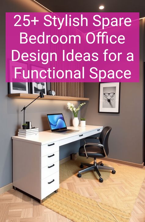 25+ Stylish Spare Bedroom Office Design Ideas for a Functional Space Desk In Master Room Ideas, Bedroom With Office Space Layout, Small Bedroom Office Layout, Desk In Master, Master Room Ideas, Bedroom Office Design, Bedroom With Office Space, Office Bedroom Combo Ideas, Office Bedroom Combo