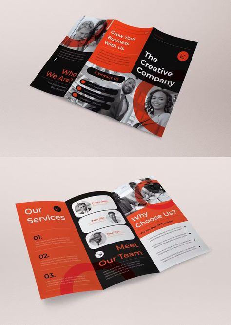 Orange Modern Business Trifold Brochure Template AI, PSD Modern Trifold Brochure Design, Modern Brochure Design Creative, Trifold Brochure Design Creative, Creative Brochure Ideas, Church Brochures, Brochure Graphic, Brochure Trifold, Brochure Design Creative, Brochure Design Layout