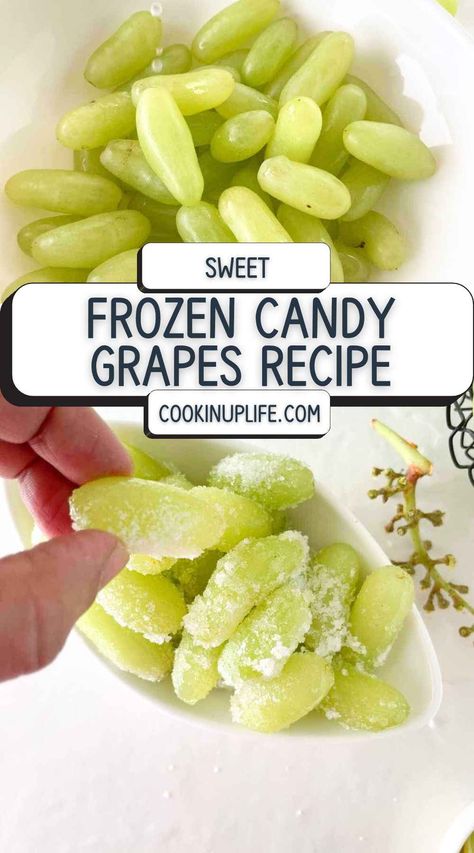 ✨ Cool Down with a Sweet Treat! ✨ Try this fun and healthy snack idea: Frozen Candy Grapes! 🍇��🍬 Perfectly coated with sugary goodness and frozen to perfection, they’re a refreshing, bite-sized treat for hot days or satisfying your sweet tooth the guilt-free way. 🧊💖 Get the easy step-by-step recipe here and transform ordinary grapes into a dessert you’ll love! #FrozenGrapes #CandyGrapes #HealthySnacks #EasyRecipes #SweetTreats Frozen Movie Snacks, Desserts With Grapes, Grape Recipes Ideas, Frozen Candy Grapes, Sugar Grapes, Grapes Aesthetic, Candied Grapes Recipe, Candied Grapes, Candy Grapes