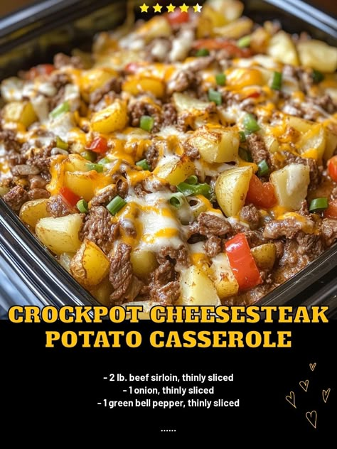 Crockpot Cheesesteak Potato Casserole – Tnextrecipes Winter Meals Dinners Comfort Foods, Crockpot Cheesesteak, Cooked Potatoes, Easy Cooking Ideas, Stuffed Pepper Casserole, Side Ideas, Crockpot Casserole, Recipes On A Budget, Quick Food