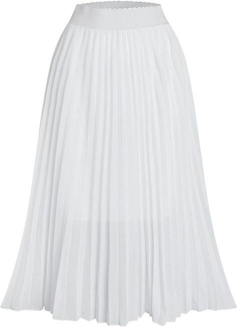 Amazon.com: TEERFU Women's Casual High Waist A Line Stretch Pleated Midi Swing Skirt White Small : Clothing, Shoes & Jewelry Skirt Chiffon, Full Length Skirt, Full Length Skirts, Skirt Pleated, High Waist Skirt, White Skirt, Knee Length Skirt, White Skirts, Skirt Length