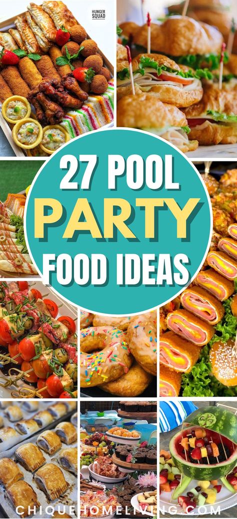 Planning a pool party and need the perfect menu? Look no further! Explore our curated pool party food ideas that are sure to impress your guests. These ideas are low-budget, easy to make, visually appealing, and make less mess. Beach Inspired Party Food, Outside Party Food Summer, Food For Pool Day, Pool Party Meal Ideas, Poolside Party Food, Pool Party Dinner Food Ideas, Pool Party Kids Food, Easy Pool Party Decorations, Pool Bbq Food