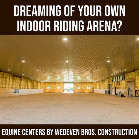 Dreaming of your own indoor riding arena? Let's make it a reality! We can build anything from a small horse barn to a large equine facility with an indoor riding arena. Call for a free estimate! #horsebarn #equinecenter #postframe #postframebuildings #wedevenbros #construction #barn #build #westmichigan #southwestmichigan #equine #equestrian #ridingarena #horse #therapyhorses #equinebusiness Indoor Riding Arena, Equine Facility, Small Horse Barn, Riding Arena, Post Frame Building, Riding Arenas, West Michigan, Horse Barn, Equestrian