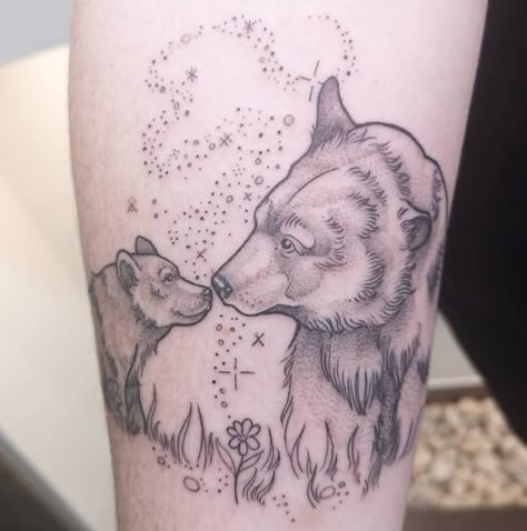 Bear In Flowers Tattoo, Momma Bear And Cubs Tattoo For Women, Mama And Son Tattoo, Bear Woman Tattoo, Mom And Baby Bear Tattoo, Sleeping Bear Tattoo, Mamma Bear Tattoo, Mom Bear Tattoo, Bear And Cub Tattoo