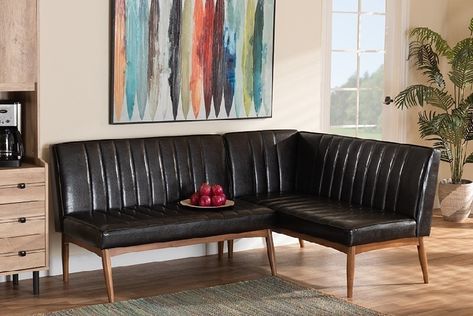 BAXTON STUDIO BBT8051.12-Dark Brown/Walnut-2PC SF Bench DAYMOND 74 3/8 INCH MID-CENTURY MODERN FAUX LEATHER... Dining Nook Banquette, Dining Sofa, Corner Bench, Leather Bench, Banquette Seating, Mid Century Modern Dining, Baxton Studio, Dining Benches, Dining Nook