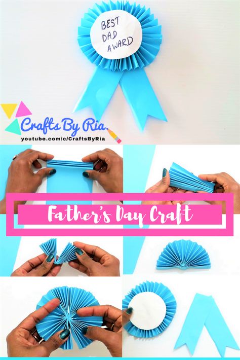 Father's Day craft idea for kids. Paper badge craft to gift your dad. DIY Best Dad award. Very easy to make. #fathersdaycraft #kidcrafts #diybadge Father's Day Craft Ideas, Kids Fathers Day Crafts, Father's Day Craft, Easy Fathers Day Craft, Fathersday Crafts, Ribbon Projects, Mother's Day Projects, Award Ribbon, Craft Ideas For Kids