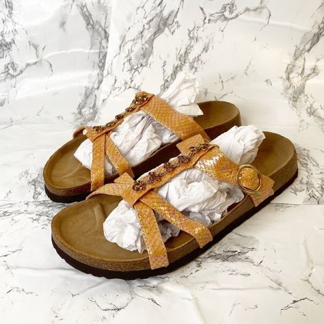 New Never Worn New Betula By Birkenstock Iridescent Snake Skin Embellished Crystal Sandals Womens Birkenstocks, Iridescent Snake, Plastic Sandals, Black Birkenstock, Rose Gold Sandals, Birkenstock Sandals Arizona, Two Strap Sandals, Vintage Chanel Handbags, Crystal Sandals