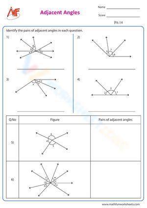 Recognize the adjacent angle pairs in each question. #Grade-6 #Grade-7 #Grade-8 Angles Worksheet 3rd Grade, Angles Worksheet Grade 6, Types Of Angles Activities, Angle Activities, Adjacent Angles, Angle Pairs, Angle Addition Postulate Activity, Grade 7, Grade 8