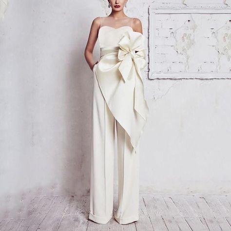 be53ee61104935234b174e62a07e53cfdesc39099311ri Wedding Dress Jumpsuit, Satin Bridal Gowns, Solid Color Jumpsuits, Backless Jumpsuit, Fitted Jumpsuit, Jumpsuit Elegant, Jumpsuit Pattern, White Jumpsuit, Floral Jumpsuit