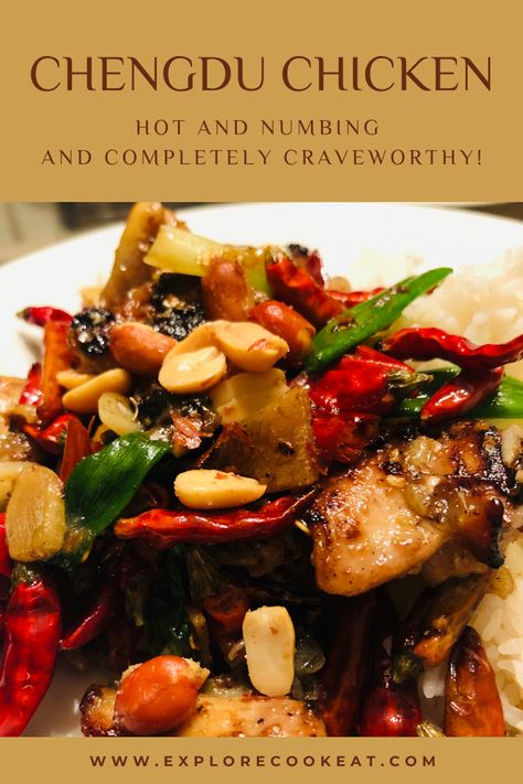 Chengdu chicken on a white plate Sichuan Pepper Recipes, Sichuan Peppercorn Recipes, Mala Chicken Recipe, Sichuan Recipes, Sichuan Chicken, Asian Treats, Kong Recipes, Hot Pot Recipe, Chinese Buffet