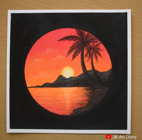 Sunset scenery drawing using oil pastels || Oil pastels drawing Sunset Scenery Drawing Oil Pastel, Summer Scenery Drawing, Aesthetic Scenery Drawing, Scenary Paintings Aesthetic, Senary Drawing, Step By Step Oil Pastel, Oil Pastels Easy, Sunset Scenery Drawing, Oil Pastels Drawing