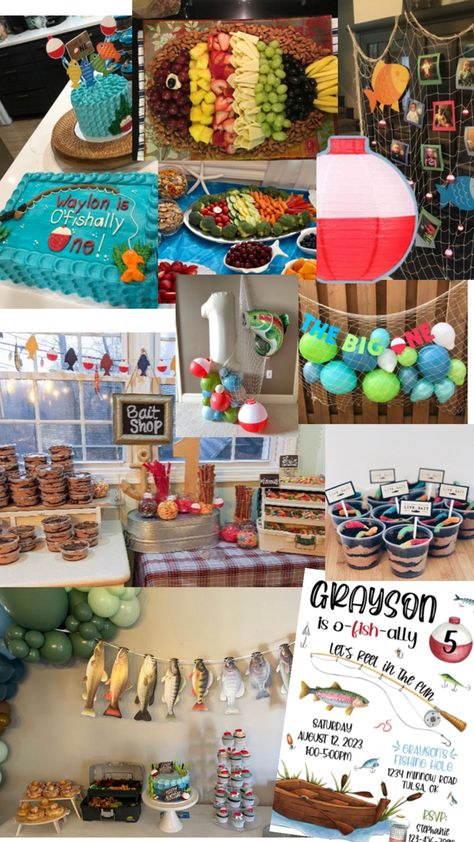 First Bday Fishing Theme, The Big One Fishing Birthday Food, Oh Fishally One Birthday Decorations Diy, Ofishally One Birthday Food, Fish Party Ideas, Oh Fishally One Birthday, O Fish Ally One Birthday, Fishing Theme Birthday, Fishing Theme Party