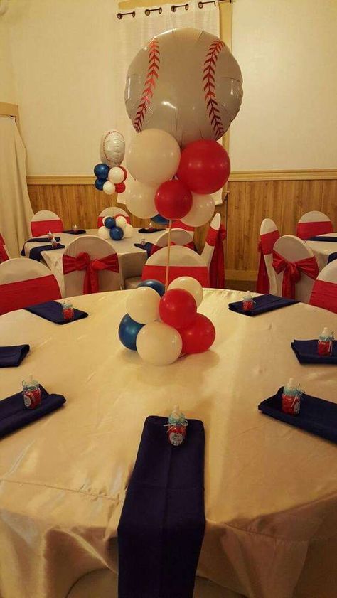 Baseball  baby shower  | CatchMyParty.com Baseball Baby Shower Theme, Sports Baby Shower Theme, Sports Party Decorations, Sports Baby Shower, Baseball Theme Party, Baseball Birthday Party, Baseball Birthday, Baseball Baby, Boy Decor