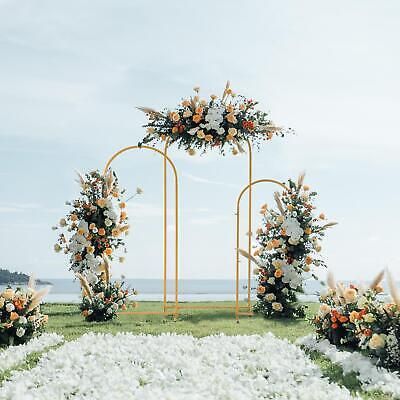 Find ideas๏ฟฝand inspiration for Set of 3 Metal Arch Backdrop Stand Gold Wedding Arch for Ceremony Decorations, Home Decor 3 Arch Backdrop With Flowers, Afternoon Wedding Decor, Metal Arch Decoration Wedding, 3 Arch Backdrop, Boohoo Wedding, Gold Arch Backdrop, Hotel Wedding Decor, Wedding Backdrop Outdoor, Gold Arch Wedding