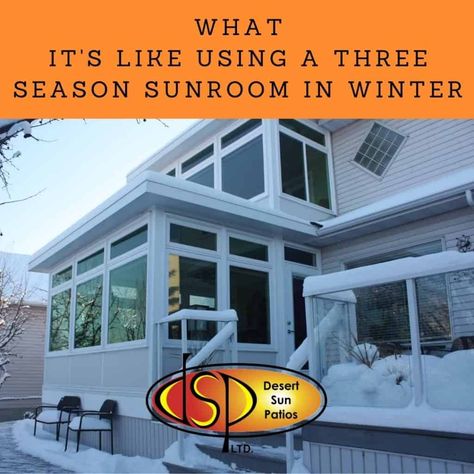 Winter is coming, but don’t let it stop you using your sunroom! Use these simple tricks to keep the warmth in and experience Calgary’s winter wonderland from the comfort of your sunroom. https://desertsunpatios.com/sunrooms/what-its-like-using-a-three-season-sunroom-in-winter #wintersunroom #innovateandinsulate #threeseasonsunroominwinter #reasonforeveryseason All Weather Sunroom, 3 Season Room Ideas Sunroom, 3 Season Room Ideas, Inside Outside Living, Four Season Sunroom, Winter Deserts, Three Season Porch, 4 Season Room, 3 Season Room