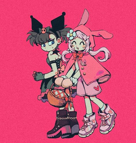 🌼 My Melody As A Human, Kuromi Human Version, Hello Kitty As A Human, My Melody Fanart, Kuromi X My Melody, Love Cartoon, Hello Kitty Characters, Kitty Drawing, Hello Kitty Drawing