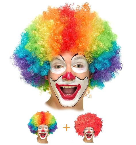 PRICES MAY VARY. ❤️ Regular size- the wig fit for most people ❤️ Package included 2 Clown Costume Wig - Red,Rainbow, brings any clown costume to life. Good value for the money ❤️ Great gift & satisfaction guarantee - The Clown Mask Of Universal Size Design Is Suitable For Children And Adults To Wear. It Is A Great Halloween Gift For Yourself, Your Family, Children Or Friends. If You Have Any Dissatisfaction With Our Clown Wig, Please Feel Free To Contact Us. ❤️ Occation- Great for all kinds of i Clown Wig, Funny Clown, Rainbow Wig, Afro Wig, Disco Theme, Afro Wigs, Curly Afro, Party Halloween, Halloween Costume