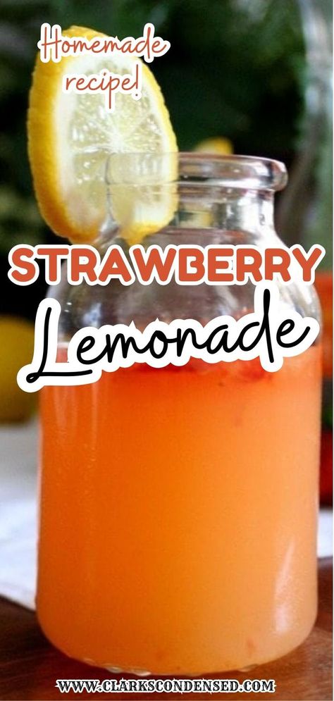 Homemade Strawberry Lemonade Recipe, Homemade Strawberry Lemonade, Strawberry Lemonade Recipe, Squeezed Lemon, Hot Summer Nights, Lemonade Recipe, Fruity Drinks, Lemonade Recipes, Strawberry Lemonade