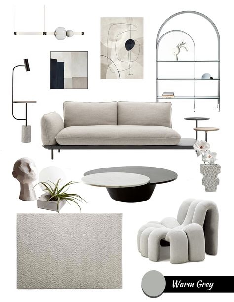 Grey Modern House Interior Design, Modern Furniture Mood Board, Grey Inspired Living Room, Modern Mood Board Interiors, Modern Style Mood Board, Modern Moodboard Interior Design, Mood Board Modern Interior, Grey Moodboard Interior, Interior Concept Board