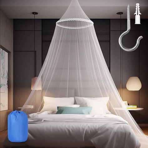 PRICES MAY VARY. 🌙 Lightweight and Breathable: This mosquito net is made of premium polyester material with the finest mesh, not only can allow the air to circulate, but also effectively prevent the mosquitoes from entering your bed when you sleep, giving you a comfortable sleeping. 🌙 Generic Size: The mosquito net measures 60*270*1050cm(11.42 * 10.24 * 0.59 inches), It fits all beds from single to king size and toddler's bed,etc. Keep yourself safe with mosquito net suitable for Double and si Mosquito Nets For Beds, Mosquito Net Bedroom, Mosquito Net For Bed, Net For Bed, White Bed Canopy, Net Bed, Mosquito Net Bed, Bed Drapes, Bed Net