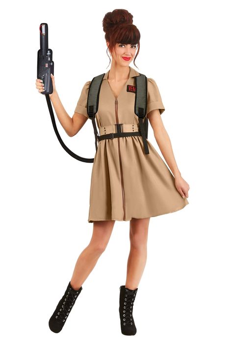 PRICES MAY VARY. Zipper closure Size: Large COSTUME INCLUDES: Being a ghostbusting gal has never been more fun than with our Women's Ghostbusters Costume Dress! It puts a feminine twist on the iconic Ghostbusters jumpsuit with a cute short sleeve dress but comes with all the Ghostbusters essentials: 4 interchangeable name badges and a proton pack backpack with a wand. FROM FUN COSTUMES: We take Halloween costumes seriously and we're proud to offer an epic selection of costumes for the most popul Ghostbusters Jumpsuit, Ghostbusters Uniform, Ghostbusters Proton Pack, Original Ghostbusters, Ghostbusters Costume, Ghostbusters Logo, Fun Costumes, Proton Pack, Popular Characters