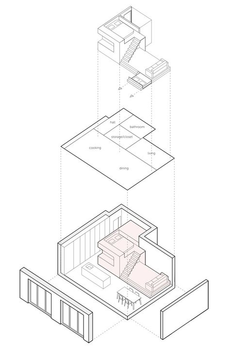 Tiny Loft Apartment, Lofted Bedroom, Interior Collage, Modern Loft Apartment, Amsterdam Apartment, Kitchen Loft, Tiny Loft, Apartment Loft, Micro Apartment