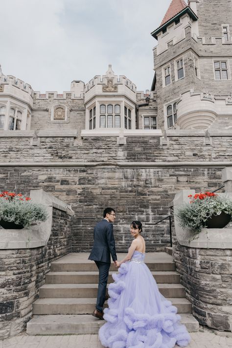 Grand Castle Fairytale Casa Loma Engagement and Wedding Photos Fairy Tail Engagement Photos, Prenup Fairytale Theme, Casa Loma Engagement Photos, Casa Loma Photoshoot, Castle Photoshoot Ideas Couple, Princess Engagement Photos, Castle Engagement Photoshoot, Castle Engagement Photos, Fairytale Engagement Photos