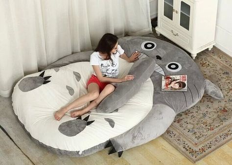 Totoro Bed, Bed Cartoon, Tatami Futon, Beanbag Sofa, Totoro Pillow, Single Living, Bean Bag Sofa, Sleeping Mat, Friend Bff