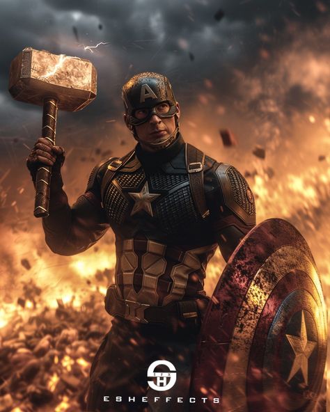 Standing strong in the face of adversity, Captain America proves he is truly worthy as he wields the mighty Mjölnir, ready for the final… | Instagram Captain America Mjolnir, Capt America, Marvel Multiverse, Wwii Airplane, Marvel Tattoos, Marvel Images, Super Soldier, Chris Evans Captain America, Marvel Vs Dc