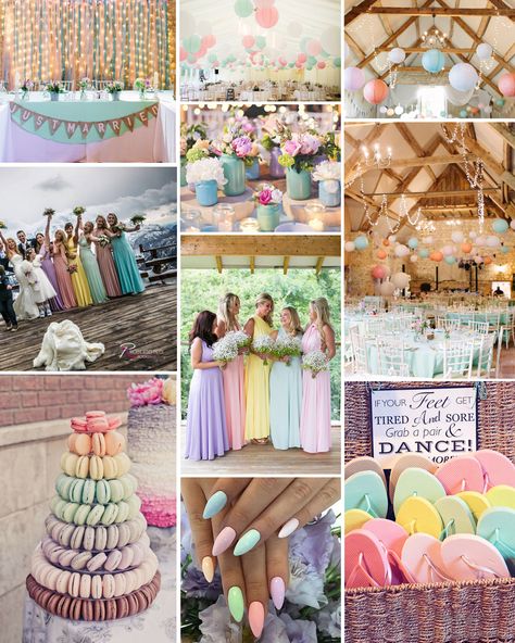 Pastel Colors Theme Party, Pastel Wedding Dessert Table, Rainbow Pastel Wedding Theme, Pastel Party Decorations Classy, Pastel Color Wedding Theme, Pastel Table Decor, Pastel Rainbow Wedding, Pastel Color Wedding, Spring Pastel Wedding