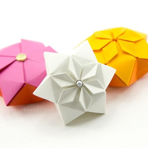 Origami Hexagonal Gift Box Tutorial via @paper_kawaii Paper Kawaii, Origami Bookmarks, Origami Star Box, Tutorial Origami, Origami Videos, Origami Models, Origami Dragon, Origami For Beginners, Star Tutorial