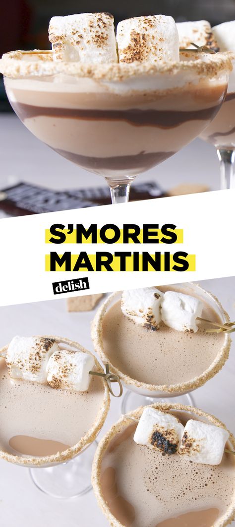 S'mores Martinis are the boozy adult way to have fun this summer. Get the recipe at Delish.com. #booze #alcohol #vodka #cocktail #recipe #delish #easyrecipe #smores #martini #chocolate #dessert Smores Martini Recipe, Fresh Drink, Boozy Drinks, Martini Recipes, Cocktail Desserts, S'mores, Martini Cocktail, Alcohol Drink Recipes, Triple Sec