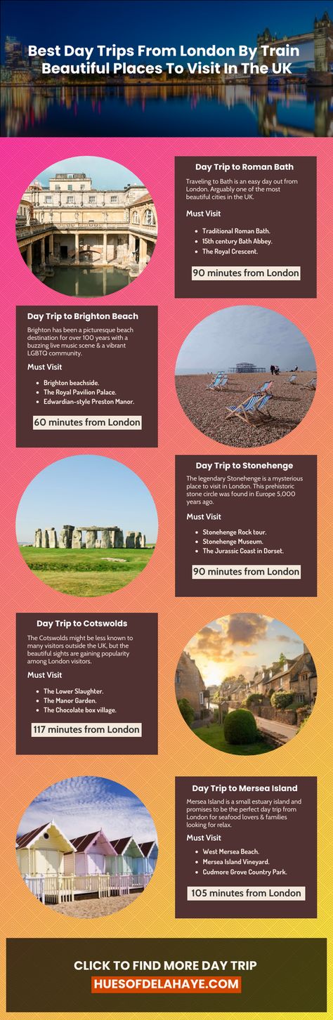 30 Best Day Trips From London By Train. Escape the bustling city and embark on unforgettable easy day trips from London by train! From the historical wonders of Bath and the enchanting castles of Windsor to the picturesque charm of Oxford and the coastal beauty of Brighton. Immerse yourself in the rich heritage, stunning landscapes & cultural treasures of these nearby gems. Day Trips From London England | London day trip | Beach Day Trips From London | One Day Trip from London| London day trips 10 Day Itinerary England, Day Trip To Wales From London, Easy Day Trips From London, London Day Trips By Train, England By Train, England Travel Guide, Day Trips From London, United Kingdom Travel, Europe Trip Itinerary