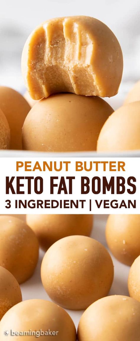 3 Ingredient Keto Peanut Butter Fat Bombs Recipe - Beaming Baker Beaming Baker, Dairy Free Keto Recipes, Keto Peanut Butter, Keto Diet List, Keto Diet Breakfast, Fat Bomb Recipe, High Fat Foods, Keto Fat, Low Carb Breakfast Recipes