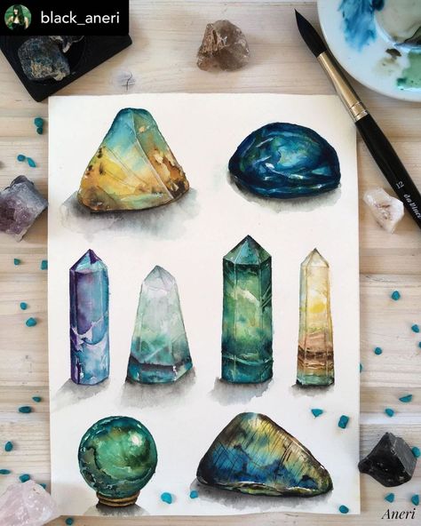 Painting Crystals, Different Art Mediums, Crystals Watercolors, Oh Hell No, Vibrant Paintings, Crystal Drawing, Art Mediums, A Level Art Sketchbook, Different Art