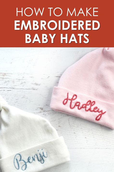 Cute baby hat embroidery ideas How To Embroider A Beanie, Diy Embroidery Hat, Baby Boy Embroidery Ideas, Baby Hat Embroidery, Hat Embroidery Ideas, Baby Embroidery Ideas, Embroidered Baby Hat, How To Embroider Letters, Baby Shower Gifts To Make