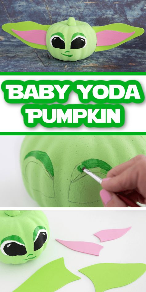 This Baby Yoda pumpkin is super adorable and the perfect Halloween craft for kids. No carve pumpkin don't get much more adorable than this! Baby Yoda Pumpkin, Yoda Pumpkin, No Carve Pumpkin, Pumpkin Idea, Halloween Pumpkin Crafts, Unicorn Pumpkin, Pumpkin Decorating Contest, Pumpkin Contest, Halloween Pumpkins Painted