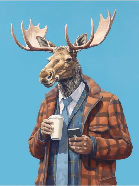 "Moose Holding Coffee" Art Print for Sale by MajesticBeasts | Redbubble Cute Moose Art, Animal People Art, Moose Character Design, Moose Drawing, Save Animals Poster, Moose Illustration, Steaming Cup Of Coffee, Funny Moose, Journal Images