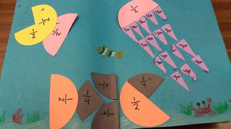 Fraction Fish!  What a great way to learn #fractions! #math Fractions Craft, Fraction Art, Maths Project, Ocean Unit, Teaching Resources Primary, Fraction Activities, Maths Ideas, Math Sheets, Math Riddles