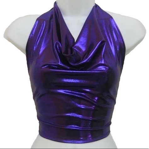 Plum Purple Metallic Rave/Dance/Club Halter Crop Top. Top Is Stretchy. Item Is Handmade And Brand New. See My Other Listings For The Other Sizes, Colors And Styles I Have Available! Purple Rave Fit, Sparkly Purple Top, Purple Club Outfit, Purple Mermaid Top, Dark Purple Crop Top, Purple Outfits Aesthetic, Purple Burlesque, Iridescent Clothing, Starfire Costume