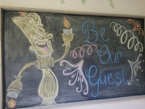 Be Our Guest Beauty and the Beast Chalkboard Art Disney Chalkboard Art, Disney Princess Chalk Art, Mermaid Chalkboard Art, Disney Character Chalk Art, Be Our Guest Beauty And The Beast Sign, Chalkboard Restaurant, Be Our Guest Beauty And The Beast, Be Our Guest Sign, Beauty And The Beast Party