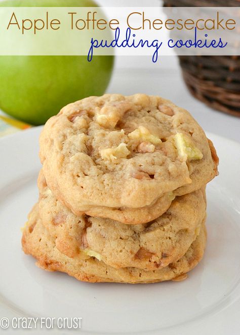 Perfect for Fall...these Apple Toffee Pudding Cookies are some of my favorites! crazyforcrust.com Toffee Cheesecake, Pudding Cookies Recipes, Apple Pudding, Awesome Cookies, Apple Ideas, Easy Puddings, Crazy For Crust, Cheesecake Pudding, Apple Cookies