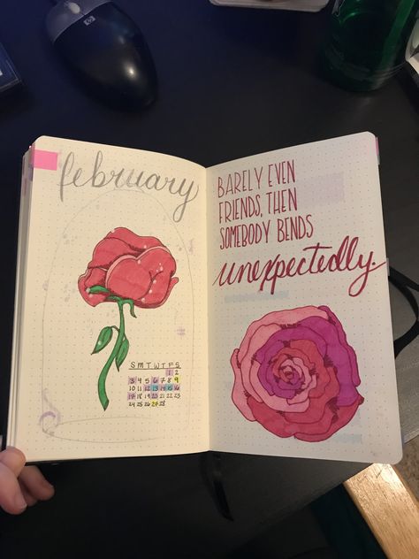 Beauty And The Beast Bujo, 2025 Bujo, Bullet Journal Layout Templates, Journal February, Beauty And The Beast Rose, Beauty And The Beast Theme, Stay Creative, Monthly Overview, Diary Covers