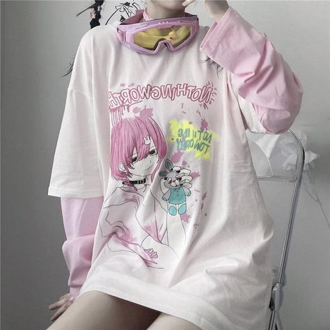 "2021 Spring Collection \"Kawaii\" Graphic T - Shirts FREE WORLDWIDE Shipping During the Storewide Sale! High quality Cotton T-Shirts SadBoy Studio's here to present Modern and Hyper Fashionable items you'll spontaneously FALL IN LOVE with PURCHASE and ROCK and AESTHETIC that you CAN'T get Anywhere else .｡.oo.｡. Get your very own SadBoy Apparel and wear it proudly anywhere you please! Gloss Canvas Printing technology makes sure prints looks clean and of amazing QUALITY, while retaining DURABILIT Diy Armor, Unique Skirts, Oversized Streetwear, Harajuku Outfits, Gothic Clothes, Y2k Aesthetic Outfits, Tumblr Outfits, Dream Style, Junk Drawer